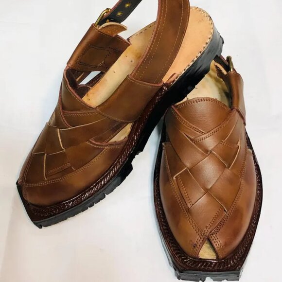 Brown Leather Sandals, Unique Style Handmade Peshawari Chappal - Picture 8 of 9